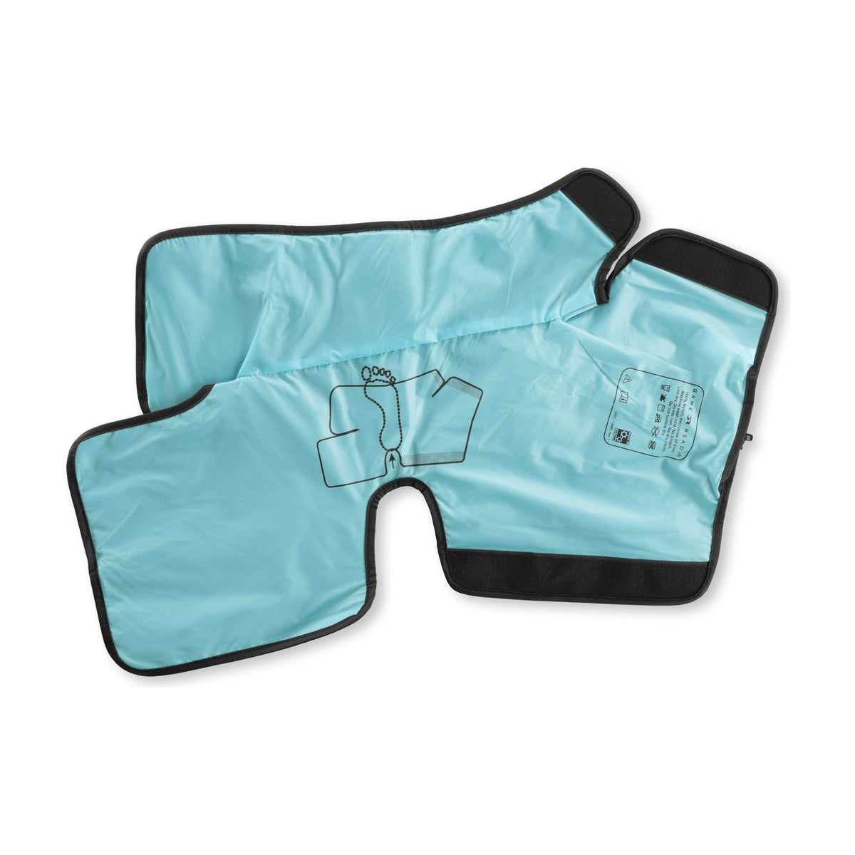 The ankle sleeve opened out on white to show the light-blue lining, the foot-placement diagram and the care label.