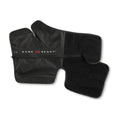 A black ankle sleeve opened flat on white, foot and calf sections spread, with the GAME READY wordmark across the zippered panel.