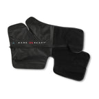 A black ankle sleeve opened flat on white, foot and calf sections spread, with the GAME READY wordmark across the zippered panel.