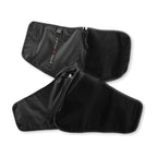 The flexed elbow sleeve opened flat on white in its hourglass shape, fleece face up with the seam zip through the middle.