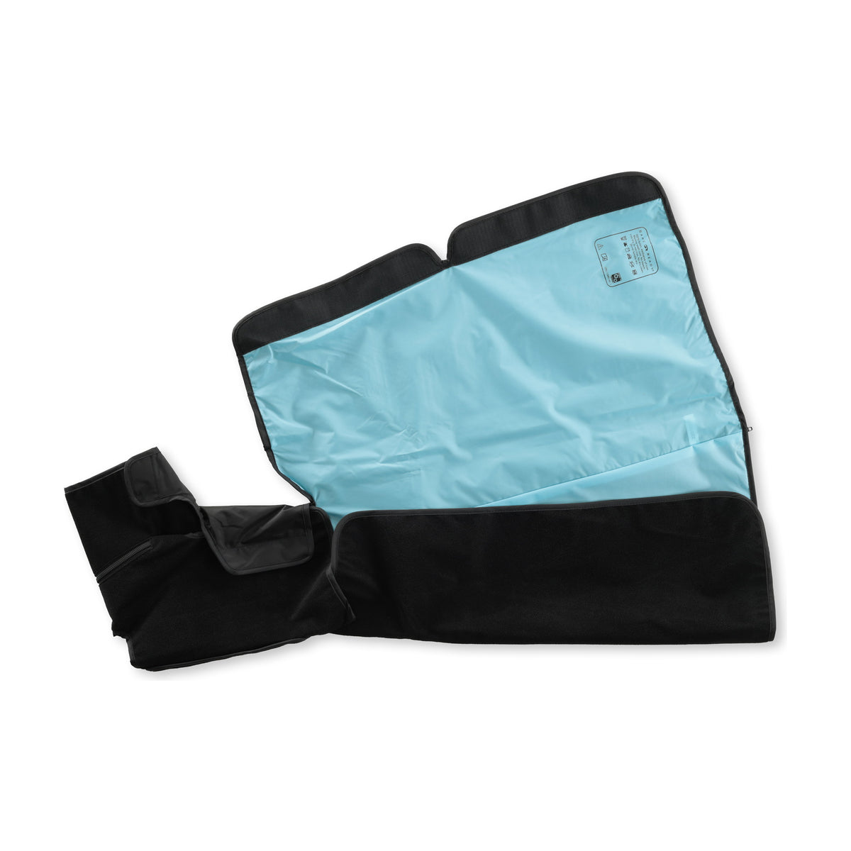 The full leg boot sleeve opened out on white to show the light-blue lining down the length of the leg.