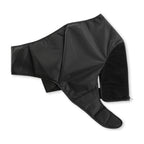 The left shoulder sleeve on white from the reverse, plain black nylon outer face with the underarm strap extended.