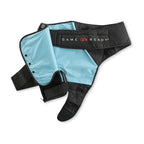 The right shoulder sleeve opened on white to show the light-blue lining behind the chest belt and shoulder cap.