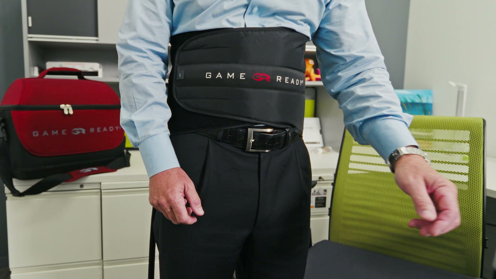 Game Ready back wrap in use after a round of golf.